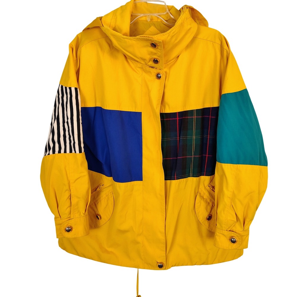 Mulberry Street Vintage 90s Colorblock Windbreaker Jacket Yellow Plaid M